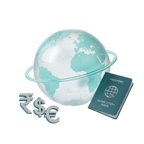NRI Wealth Advisory Globe with Currency Tokens